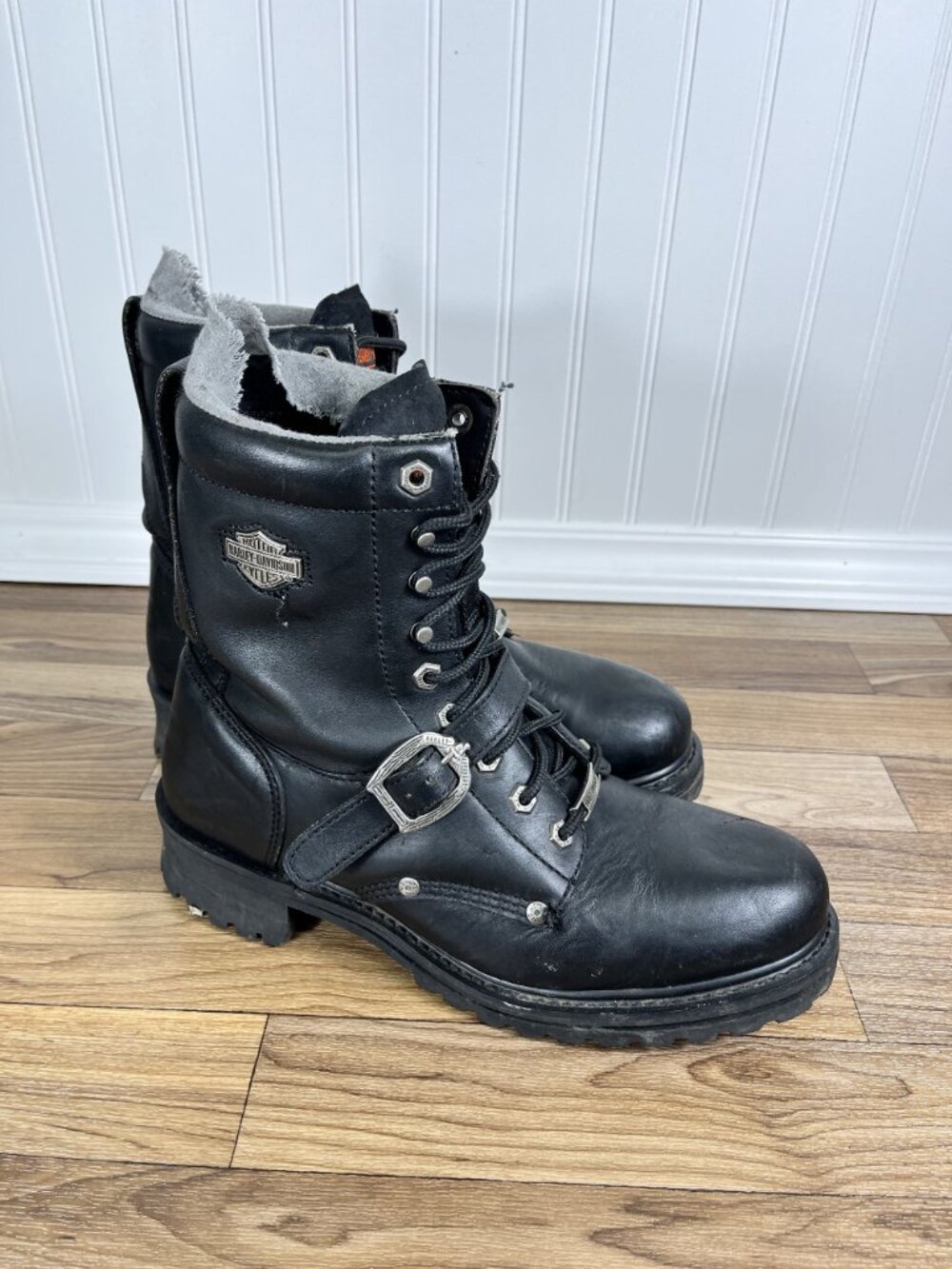 Harley-Davidson Men's Black Leather Lace-Up Buckle Motorcycle Boots Size 11 - Picture 4 of 9